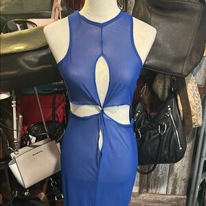 Blue Mesh Cut Out Beach Dress